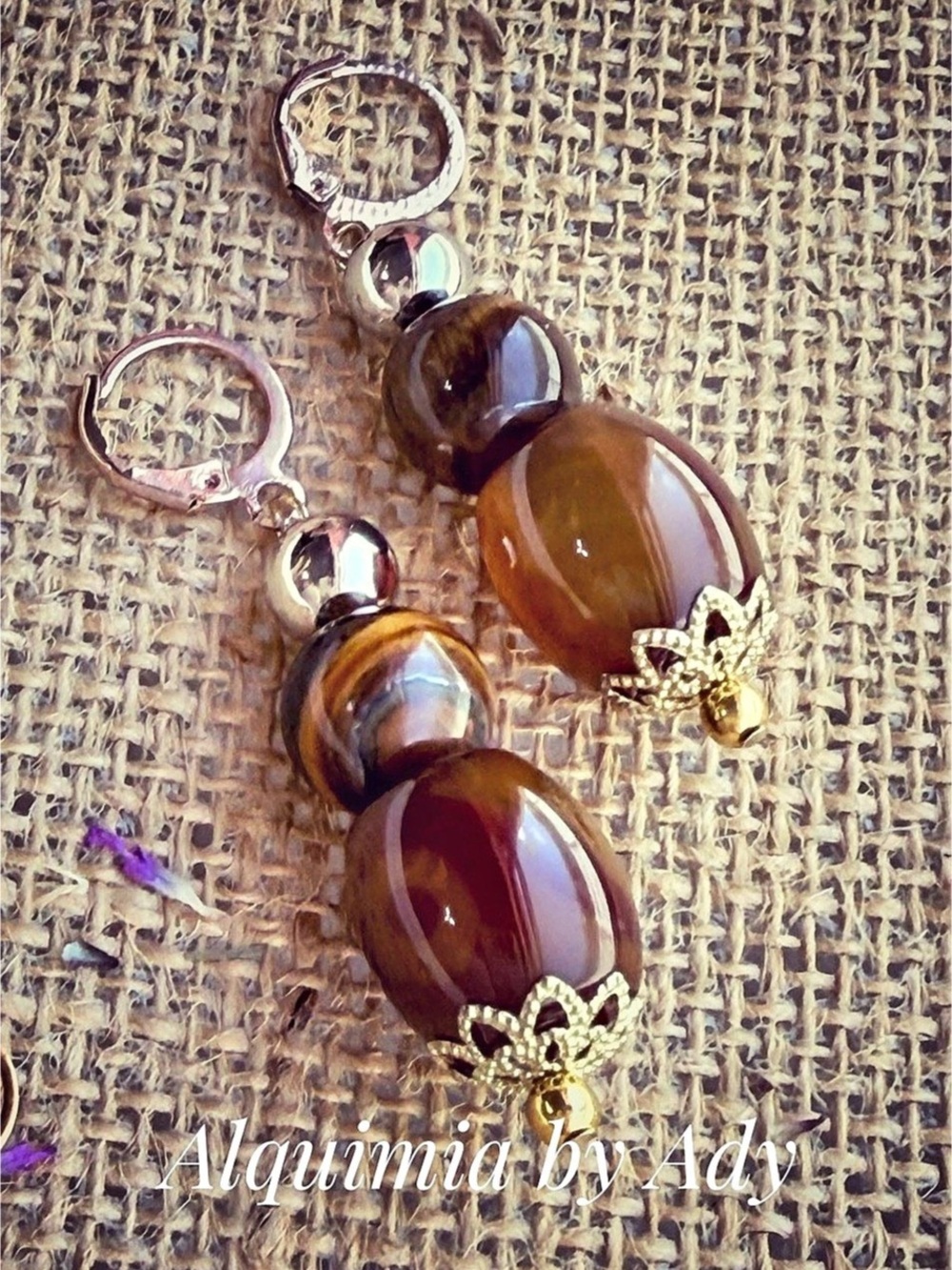 Alquimia by Ady Stone Drop Earrings in Brown & Gold * New